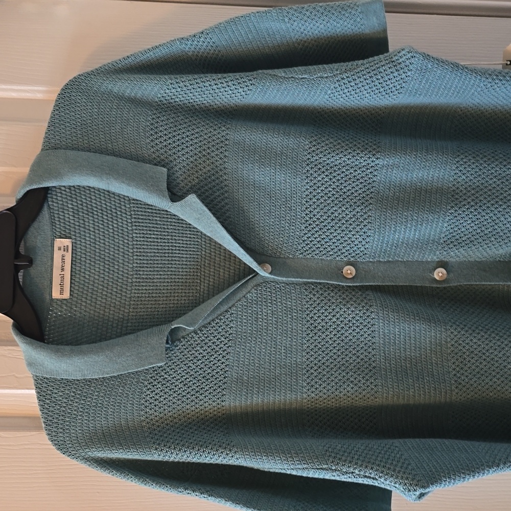 MUTUAL WEAVE BRAND MENS AQUA SHORT SLEEVES COLARED COTTON SWEATER TOP SIZE XXL